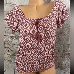 aeropostale Top 
Peasant Boho 
Aztec 
Smocked
Pullover
Braided Ties
Tassels